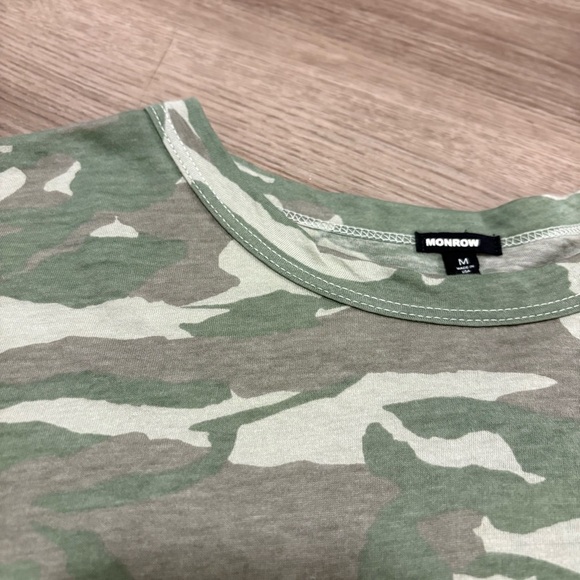 NWOT Monrow Revolve Green Camo Camouflage Crop Short Sleeve Cotton Tee Shirt M - Picture 7 of 11